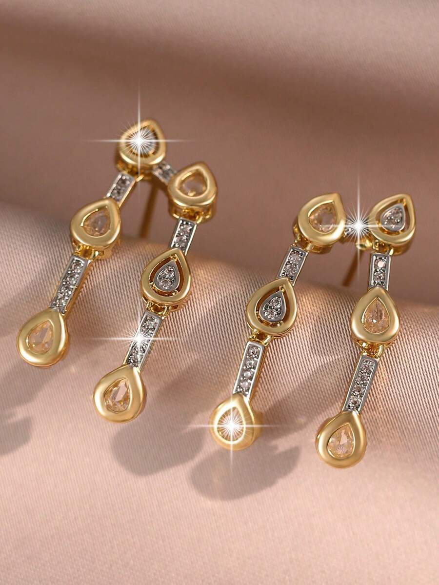 jealous young 1 đôi bông tai dáng dài phong cách Châu Âu và Mỹ tinh xảo, đính đá Cubic Zirconia hình giọt nước hai màu, thiết kế hình học đa lớp độc đáo, phụ kiện thời trang cho đi làm hàng ngày, quà đính hôn, Giáng sinh, tiệc chiêu đãi và tiệc tùng - Nhiều màu - Xem 1