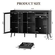 Coffee Bar Cabinet With Fridge Space, Black Wine Cabinet With Charge Station & Led Light, Liquor Cabinet With Wine Rack & Drawer, Sideboard Buffet Cabinets For Living Room, Dining Room (Black) - Black - View 4