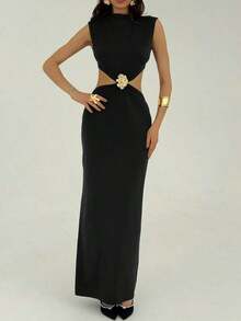 Women Midi Dresses - Black - View 5