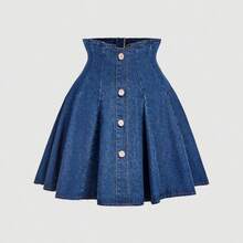 guangzhougaolangshangmao  Minifalda vaquera de talle alto lavada de estilo casual para mujer - Azul - Ver 2