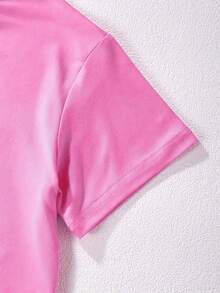 A Short-Sleeved T-Shirt For Girls Featuring A Cartoon Print Of The 'Siu' Victory Pose, A Symbol Of Portuguese Football Talent. Made From 100% Cotton, This Breathable And Cool Garment Is Perfect For Spring And Summer. It Has A Relaxed Fit. - 粉色 - 查看 3