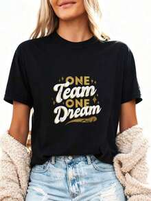 "One Team, One Phrase, One Dream" T-Shirt - Pure Cotton - 黑色4 - 查看 3