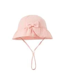 1 buah Topi Matahari Bayi, Topi Pelindung Matahari Bayi dengan Dekorasi Pita Bunga, Topi Bayi Warna Polos yang Menggemaskan dan Ramah Kulit - Berwarna merah muda - View 2