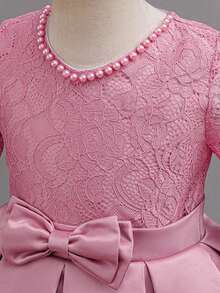 Girls Long Waist-Cinching Formal Dress, Multi-Layer Flower Girl Gown, Princess Dress For Wedding, Graduation Ceremony, All Seasons - Pink - View 7