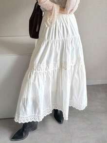 Flared Skirt With Contrasting Lace For Women - White 3 - View 11