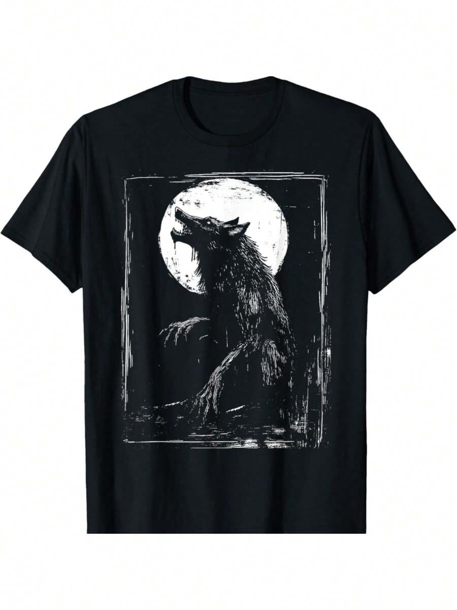 Horror Werewolf Head Halloween Mythology Wolf Shifter Lycan T-Shirt - 黑色 - 查看 1