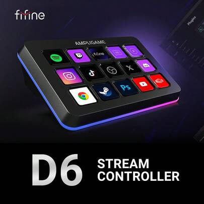  AmpliGame Live Streaming Controller, With 15 Macro Keys, Live Streaming Keyboard, Triggers Actions In OBS/Twitch/Streamlabs, Shortcut Keypad, Compatible With PC-FIFINE D6