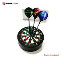 WIN.MAX Juego de tablero de dardos de punta blanda para mesa, soporte de mini tablero de dardos, estante para dardos, almacenamiento compacto de dardos, adecuado para almacenamiento en escritorio, práctica temporal, entretenimiento en el hogar, estudio, exhibición de bar, accesorio de organización para entusiastas de los dardos, prevención de pérdida - Negro - Ver 1