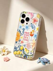 1pc Fashionable Slogan, Ocean & Lemon Flower Pattern Shock-Absorbing Airbag TPU Phone Case, Suitable For IPhone 16 Pro Max/16/16 Pro/16 Plus/15/15 Pro Max/15 Pro/11/12/13/14 Pro Max/11 Pro/11 Pro Max/12 Pro/12 Pro Max/13 Pro/13 Pro Max/14 Pro/14 Pro Max, Creative Premium Soft Cover - Multicolor - View 3