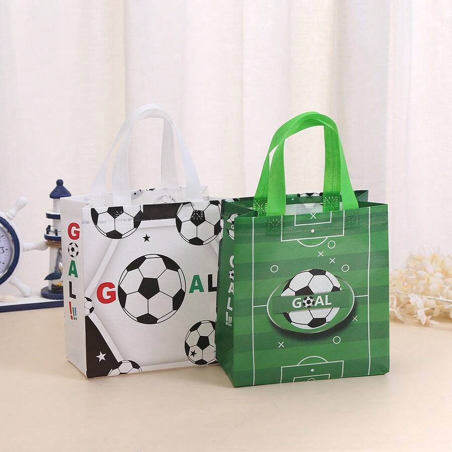 2 Peças Sacolas Esportivas Esféricas Verde e Branca, Sacolas Não Tecidas À Prova d'Água de Futebol para Festas de Feriados - Multicolorido - Visão 1
