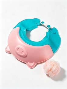 1pc Adjustable Cartoon Waterproof Bath Cap, Baby Shampoo Bath Hat, Portable Shower Cap, Silicone Material, Sun Hat, Cute Piggy Design - High Quality Ear Protection, Multiple Colors Available (Pink, Blue) - Bathroom Essential Bath Cap, Bathroom Accessory, Fun Design, Comfortable Fit - Multicolor - View 4