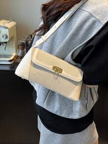 New French Niche Design Women's Handbag, Contrast Color Commuter Underarm Fashion Versatile Retro Baguette Shoulder Bag - White - View 3