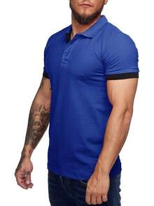 Kravon Men's Short-Sleeved Casual Slim-Fit Polo Shirt, Classic Design, Classic Cut, Pure Cotton Shirt - Màu xanh lam - Xem 3