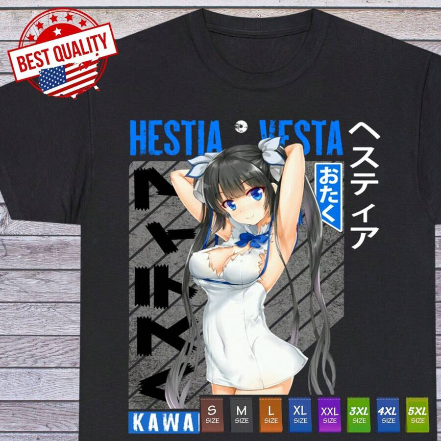 Maglietta Hestia, anime carino DanMachi, maglietta sexy waifu, stile gotico otaku - nero - Visualizzare 1