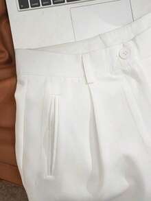 White Loose High Waist Casual Shorts Women, Slimming Wide Leg Shorts - 白色 - 查看 4