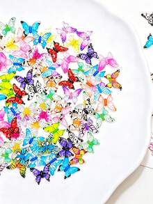50pcs 3D Gradient Colored Butterfly Nail Art Decoration Transparent Crystal Series Resin Animal Nail Charms Accessories DIY Manicure - Multicolor - View 6