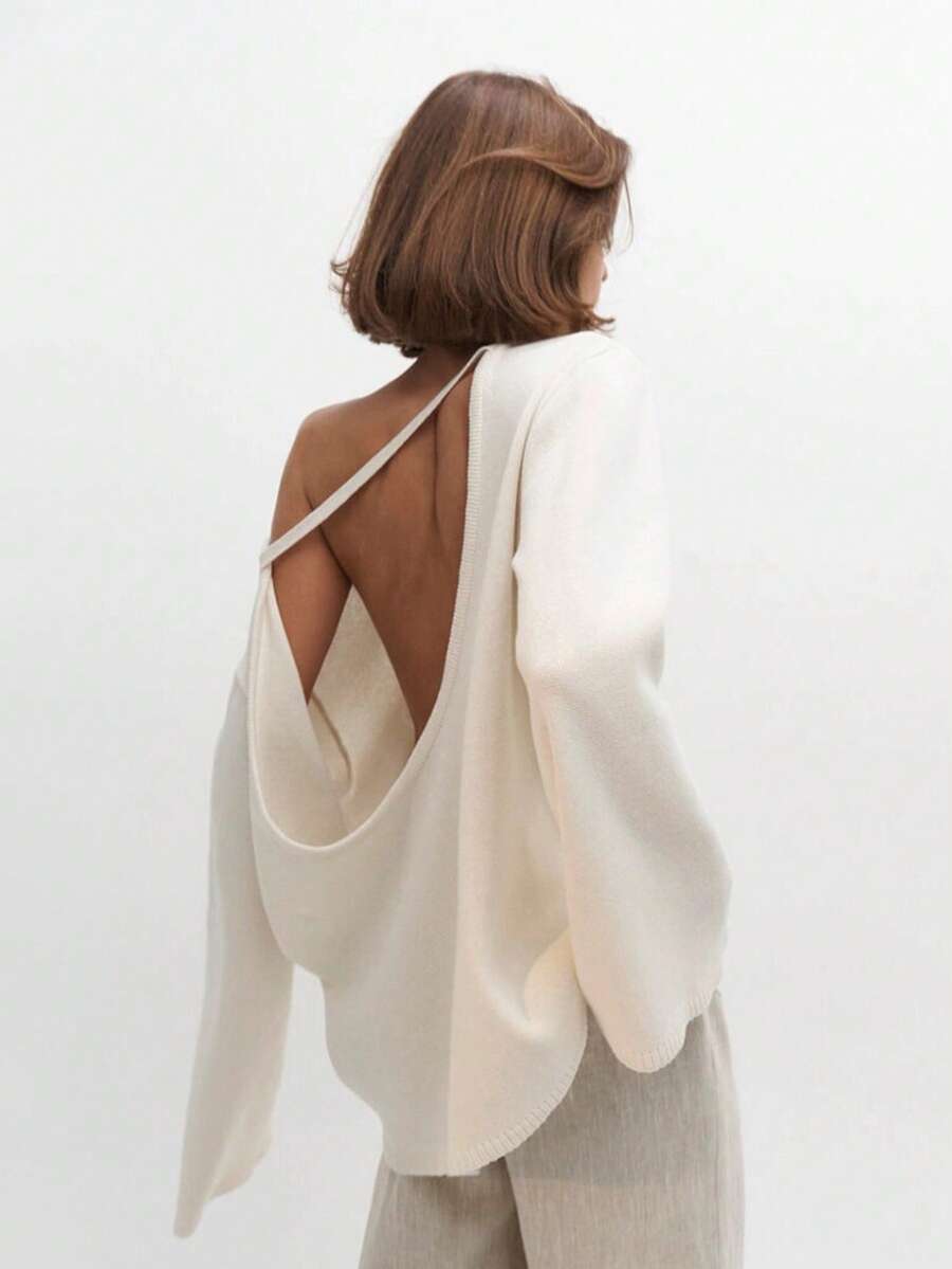 Loose-Fitting Knit Sweater With Open Back, New Autumn-Winter 2026 Model For Women, European Style - 乳白色 - 查看 1