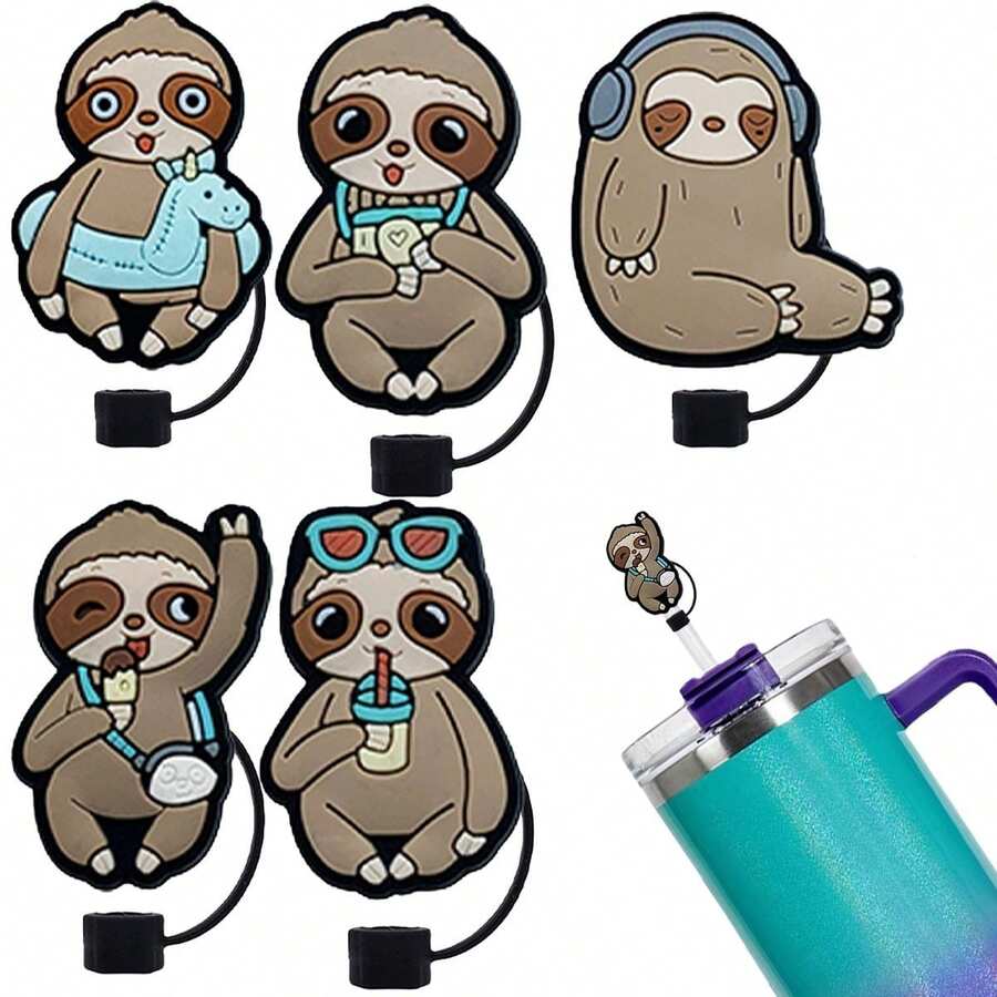 Sloth Straw Cap Dust Plug, Reusable 10mm Diameter Water Cup Decorative Dust Plug, DIY Creative Silicone Straw Sleeve - Multicolor - View 1