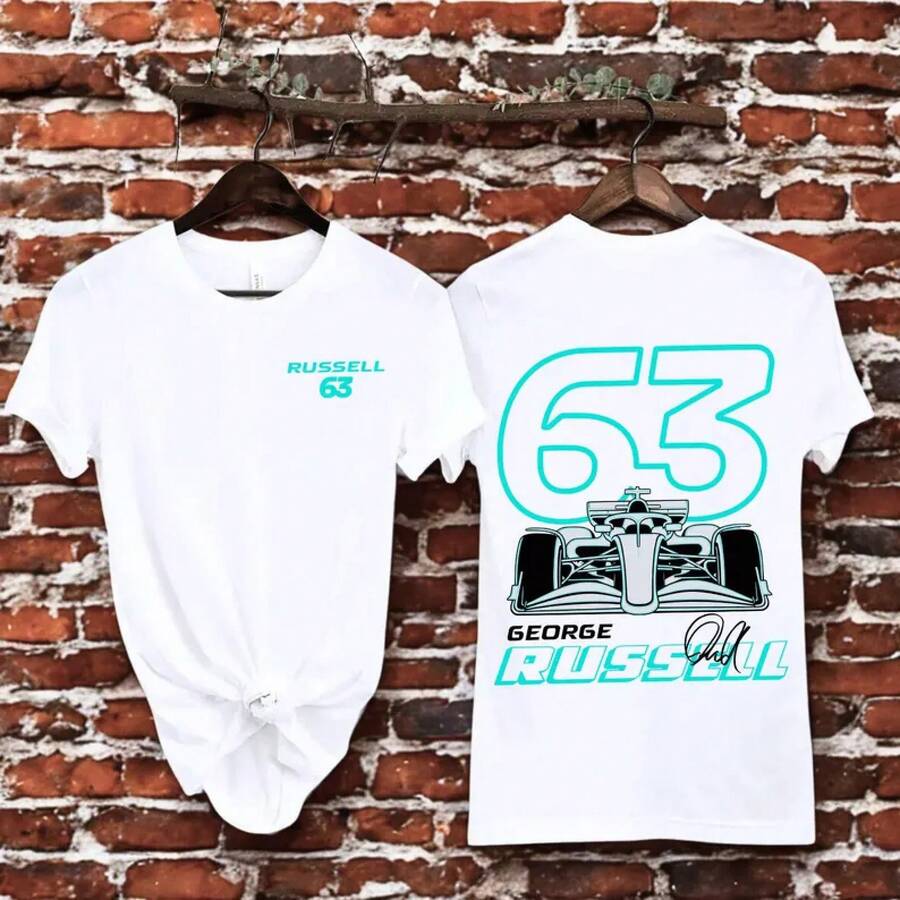 Camiseta de Carreras F1 de George Russell 63, Ropa para Fanáticos de la Fórmula Uno - Blanco - Ver 1