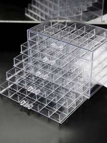 1pc Transparent Plastic Jewelry Box Drawer Style Multi-Layer Earring Ring Accessory Dust-Proof Display Storage Case With 120/72 Grids, Gift For Valentine's Day - Clear - View 9