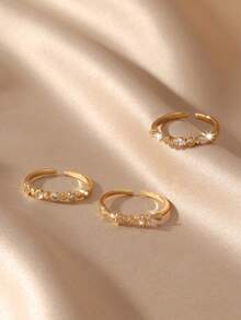 3 Buah Cincin Tumpuk Bergaya Mewah Ringan Modis dengan Hiasan Zirkonia Mikro, Desain Garis, Cincin Jari Telunjuk, Perhiasan Personalisasi, Cocok untuk Pemakaian Sehari-hari Wanita - MultiWarna - View 3
