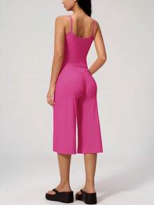 TimeOff 1 Set Women Solid Color Adjustable Strap Camisole And Wide Leg Pants Sports Suit - Pink - View 3