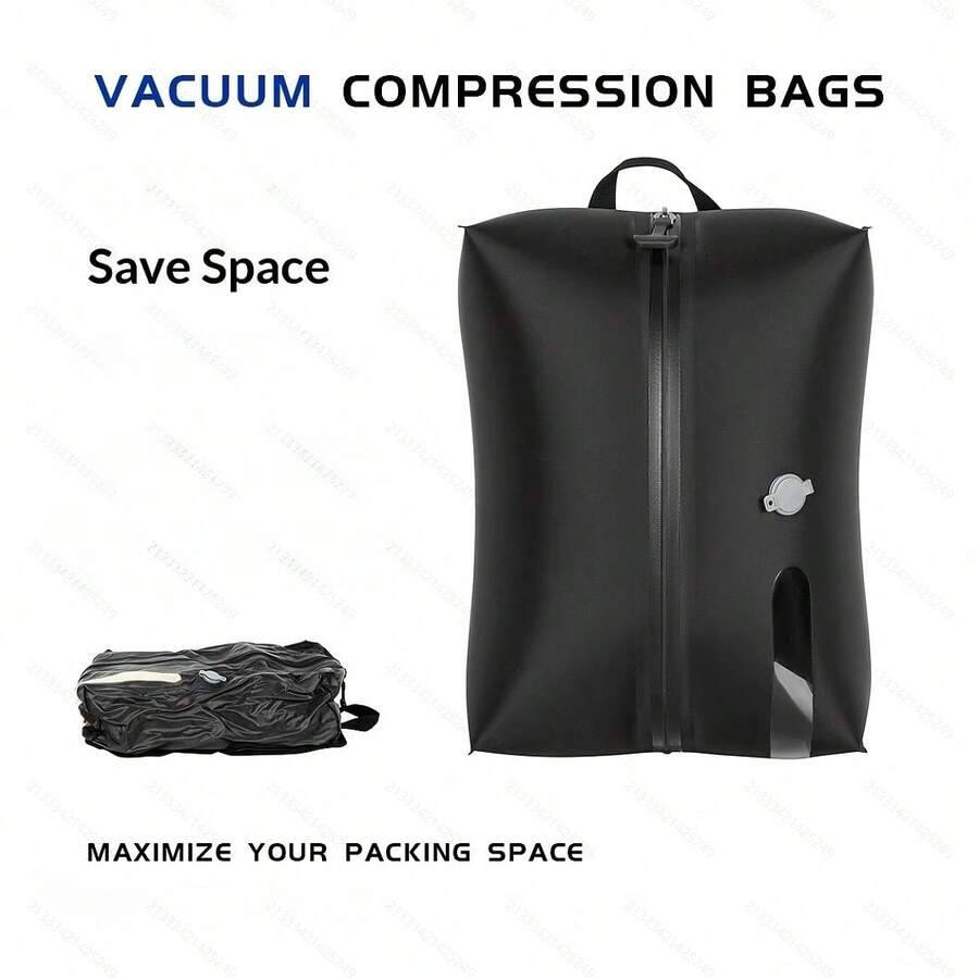 Large Capacity Travel Vacuum Compression Bag With Visible Window, Portable Clothing Organizer Bag, Suitable For Business Trips And Outdoor Use, Storage Bag, Password Box - Black - View 1