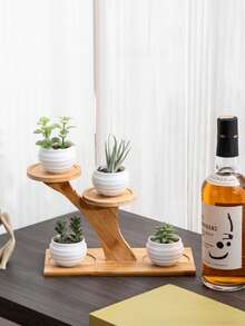 1個竹製多肉植物盆托盤，陽台多肉植物架，創意實木竹製收納架，桌面裝飾，珠寶展示架，家居裝飾，派對用品 - 杏色 - 查看 2