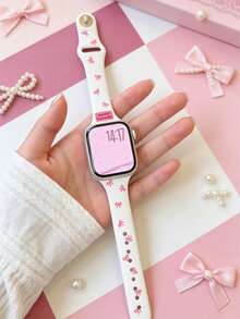 1 pieza Estilo lindo y femenino, material de silicona suave y amigable con la piel, liviano y transpirable, cómodo de usar, longitud ajustable que se adapta a todas las muñecas, función resistente a arañazos y desgaste, a prueba de sudor y a prueba de agua para uso diario, fácil de instalar y reemplazar, correa de repuesto para Apple Watch, accesorio de banda para smartwatch, compatible con Apple Watch - Multicolor - Ver 14