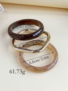 3pcs Vintage Boho Style Thick Multi-Layer Brown Acrylic Bangle Bracelets, Luxury High-End For Women, Couples, Party, Daily Wear - Multicolor - View 3