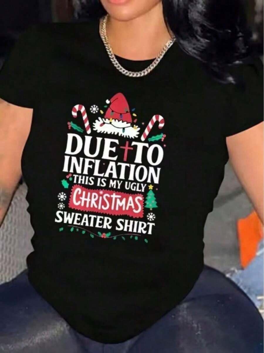 Ropa de Mujer a la Moda, Camiseta Casual de Manga Corta con Estampado Divertido de Frases Navideñas, Ropa Casual Diaria, Deportiva y Festiva para Mujer - Blanco - Ver 1