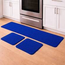 Set Of 3 Non-Slip Kitchen Mats, Low Pile, Washable - Royal Blue - View 1
