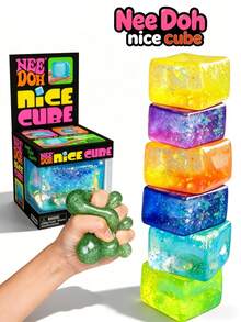 NeeDoh Nice Cube 亮片正方形捏捏樂，超柔軟慢回彈壓力緩解玩具，指尖紓壓方塊，壓力球，麥芽糖果凍質感的柔軟玩具，兒童 DIY 教育玩具組，辦公室與居家指尖紓壓工具，緩解焦慮趣味感官捏捏樂，星空亮片果凍捏捏樂，觸覺舒緩訓練輔助，適合成人與青少年的趣味紓壓指尖玩具，馬卡龍色系高美感，適合生日派對、節日禮物、禮物袋填充、獎勵趣味紓壓小禮物（隨機出貨） - 彩色 - 查看 2