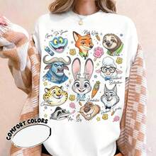 Disney Zootopia Characters Signature Sketch Shirt, Judy Hopps Nick Wilde Zotropolis Family Matching Tee, WDW Disneyland Trip Disney Oversized T-Shirt - 白色 - 查看 1