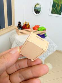Dollhouse Miniature Square Wooden Frame, Mini Vegetable & Fruit Storage Basket, Wooden Decorative Accessory, Desktop Micro Scene Ornament - Multicolor - View 4