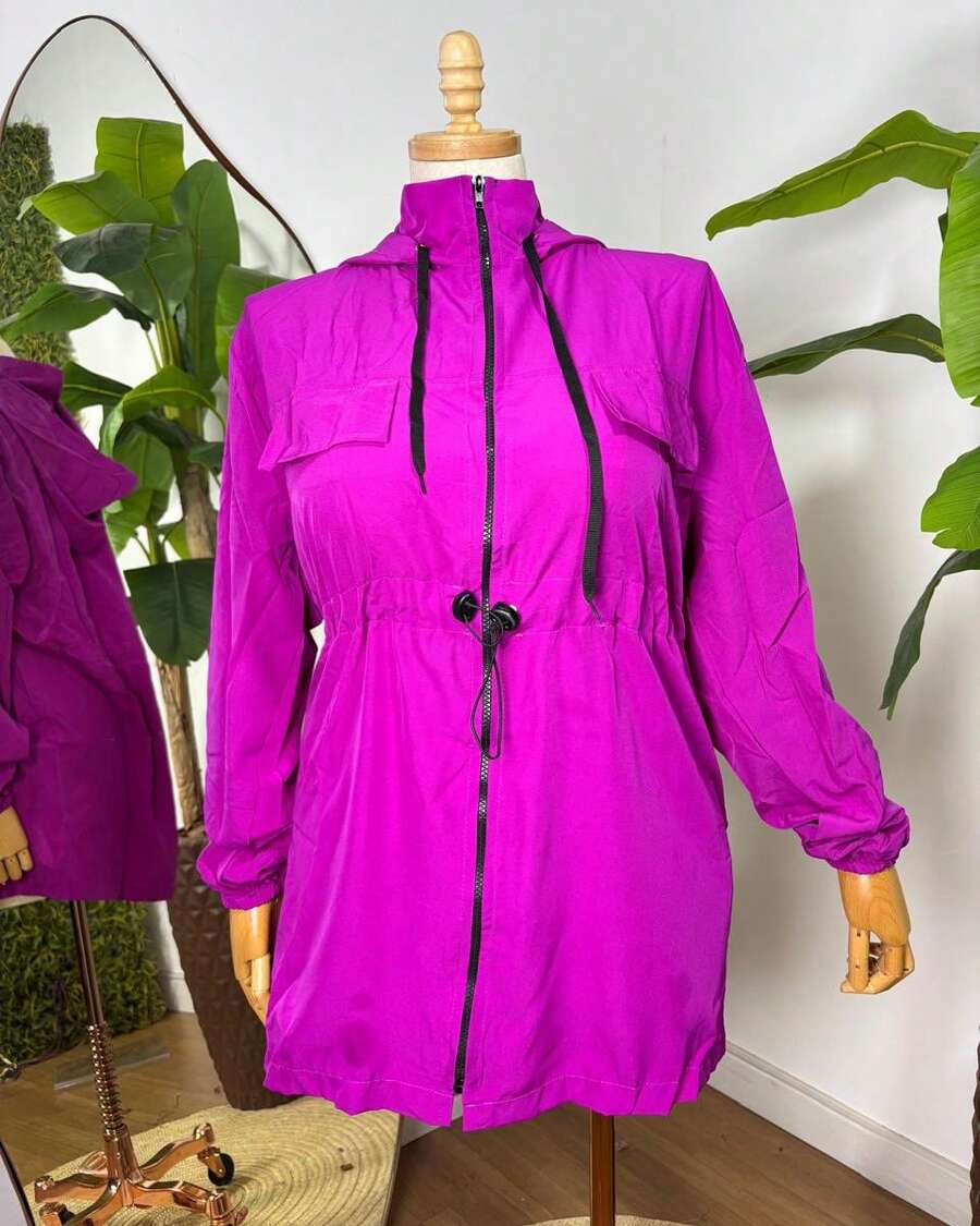 Plus Size Printed Windbreaker Jacket, Plus Size Parka, Nylon Blouse - 16 - View 1