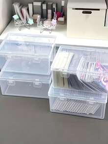 Large Capacity Transparent Plastic Storage Box, Desktop Organizer Box, Easy To Use, Rectangular Flip-Top Design, Multi-Purpose Home, Office And School Desktop File Folder, Stackable Design, Suitable For Office, School And Home Use, Jewelry Storage - Multicolor - View 3