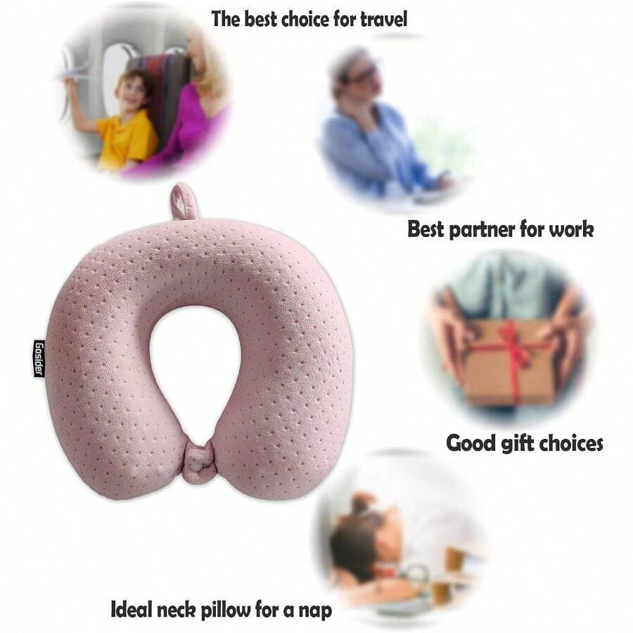 Neck Pillows Sleeping Travel Pink Travel Pillow Comfortable U Shape Foam Pillows Neck And Support Portable Travel Neck Pillow Suitable Planes, Trains, Self-Driving - 粉色 - 查看 1