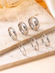 6 piezas Juego de anillos de acero inoxidable lisos para parejas de 1/2/3/4/6/8mm, bandas minimalistas apilables para uso diario, adecuados para parejas, Día de San Valentín, Boda - Plateado - Ver 7