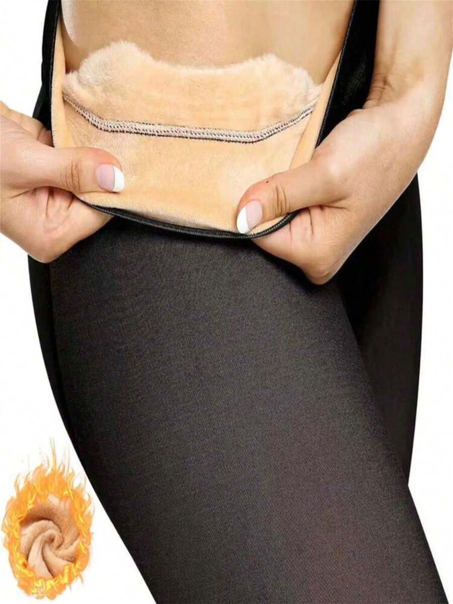 Women's Thermal Pantyhose Lined Plush Translucent Fleece Warm Winter Tights - Black - View 1