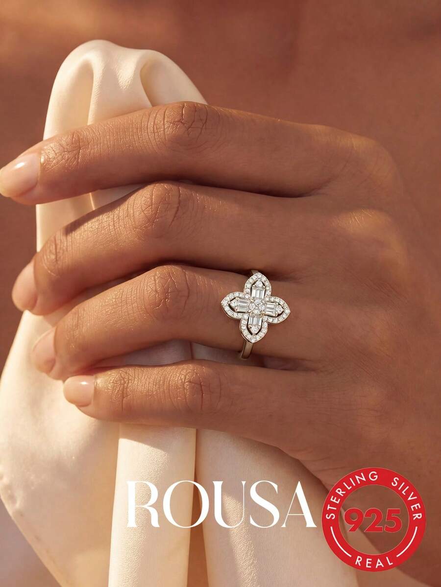 1pc 925 Sterling Silver Four-Leaf Clover Open Ring, Birthday Gift, Romantic Ladies Ring - Four Leaf Clover - View 1