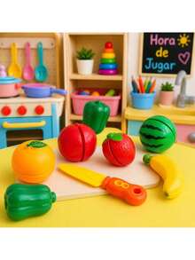 Toy Fruit And Vegetable Set With Knife, 7 Pieces - Multicolor - View 1