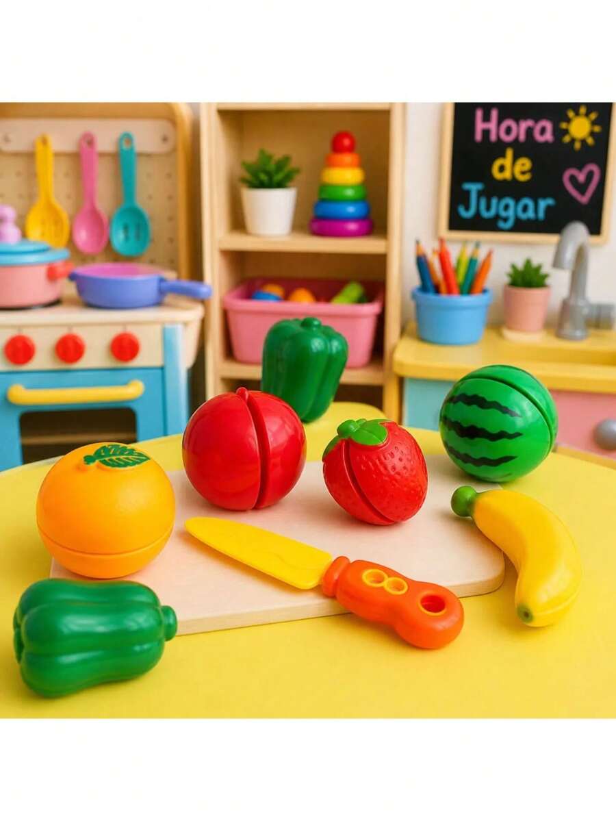 Toy Fruit And Vegetable Set With Knife, 7 Pieces - Multicolor - View 1