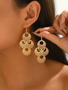 1 Pair Women's Fashion Minimalist 4-Piece Hollow Circle Earrings, Versatile Daily Wear - Gold - E1396 - View 3