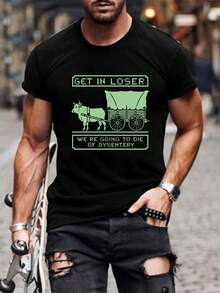 Camiseta Gráfica de Talla Grande para Hombre - Camiseta Casual de Cuello Redondo con el Estampado "Entra, Perdedor, Vamos a Morir de Disentería", Camiseta de Verano - Negro - Ver 7