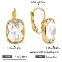 S SHOPBOHO 1pr Gold Large Clear Crystal Square Zirconia Clip On Earrings For Women Closed-Back Huggie Secure Fit No Lost Earring For Women - Yellow Gold - View 7