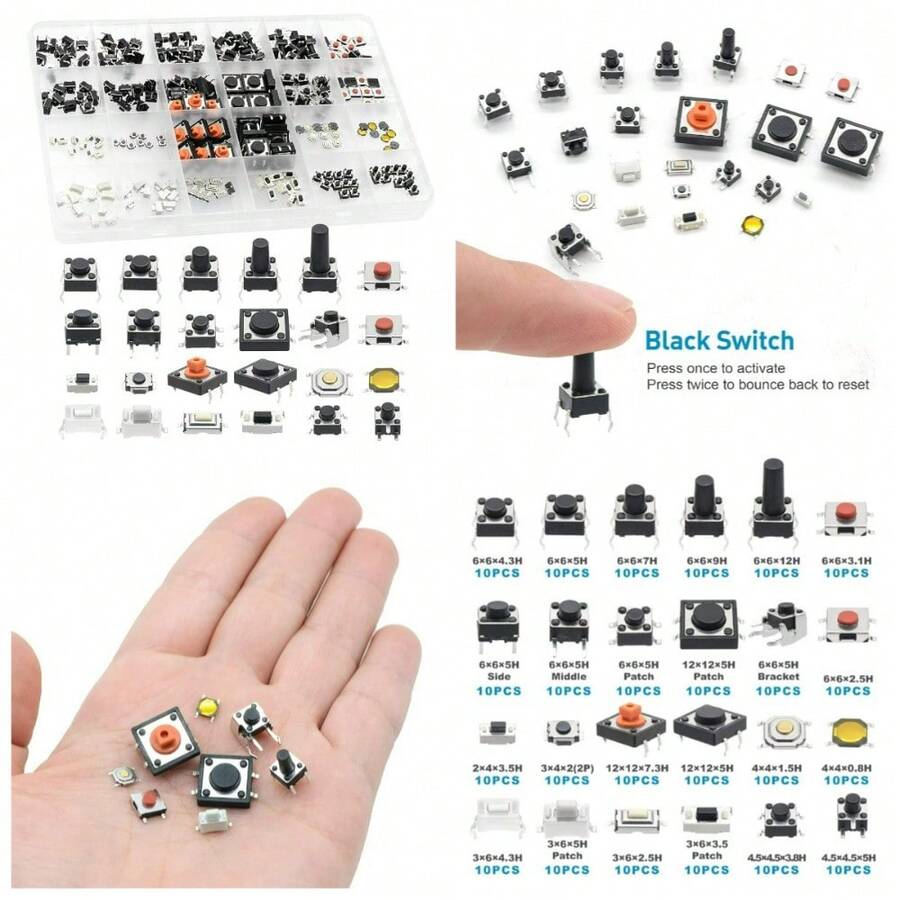 240 Pcs 24 Value Micro Momentary Tactile Push Button Switch Tact Assortment Kit - 1 - Xem 1