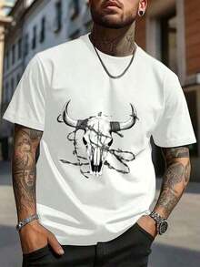 Fashionable Basic T-Shirts For Men And Boys, Fun And Casual Graphic Tees, Oversized Crew Neck Cotton T-Shirts, Bull Skull Design On White T-Shirt, Cool Holiday Graphic Tees For Men, Plus Sizes S-3XL, Premium Quality Unique Graphic Tees, Fall T-Shirts, Birthday Gift For Men

-Black 100% Heavyweight Cotton Hoodie - 白色 - 查看 7
