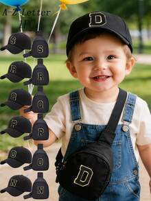 2 Stück/Set Kinder Baseball Kappe & Mini Tasche, Outdoor Hut mit Riemen, UV-Schutz, Unisex Kleinkind Fischerhut, Alter 3-12 - Schwarz - Übersicht 2