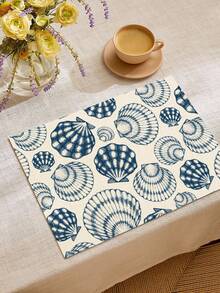1pc Vintage Blue & White Shell Pattern Linen Table Runner, Suitable For Holidays, Parties, Birthdays, Dinners, Kitchen & Dining Room Decor, Shoe Cabinet Cover, All-Season Home Decor & Textile - Multicolor - View 6